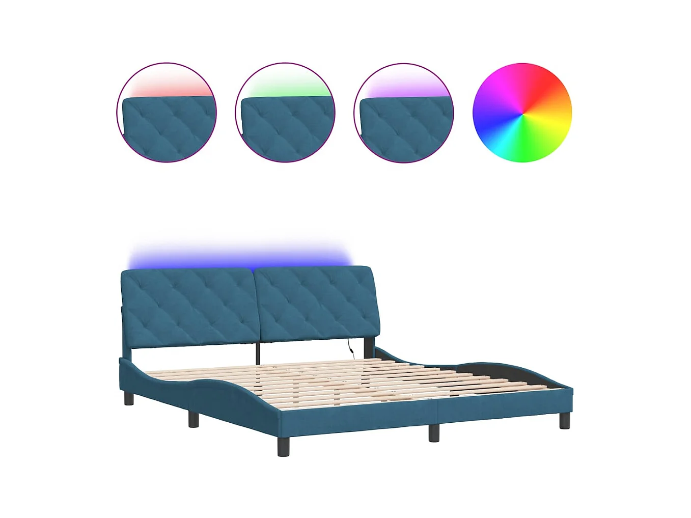 Cadre de lit avec LED sans matelas bleu 180x200 cm velours