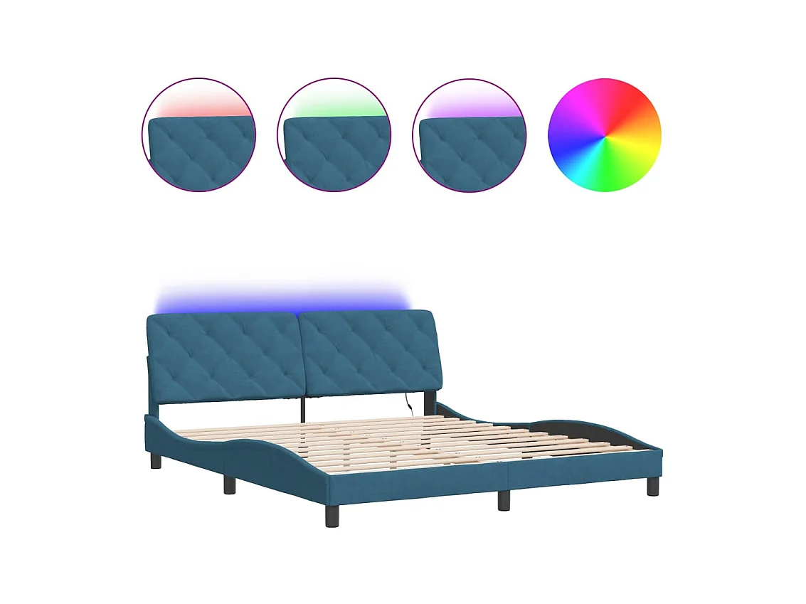 Cadre de lit avec LED sans matelas bleu 180x200 cm velours