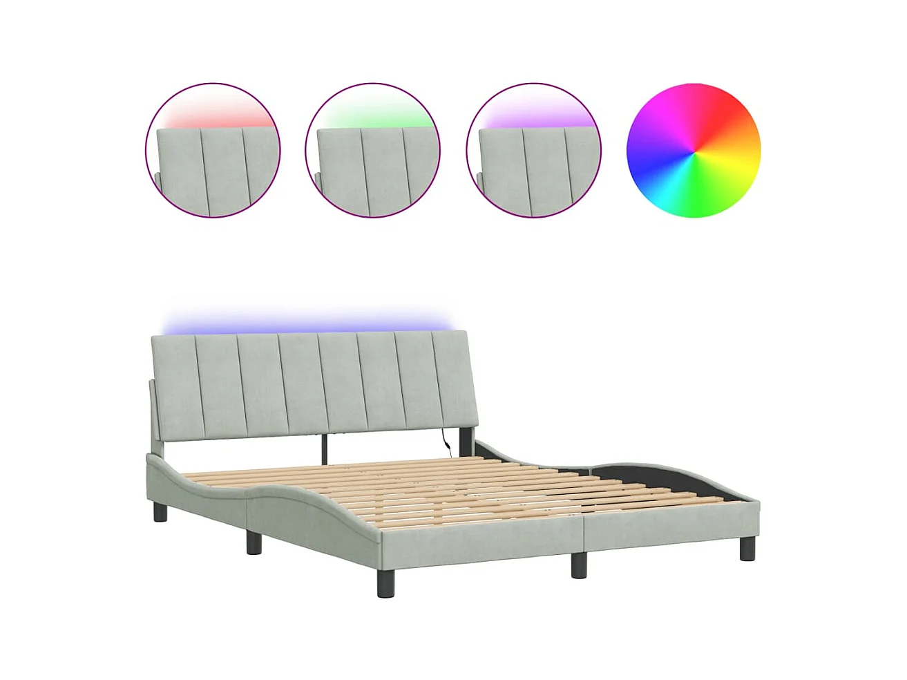 Bettgestell mit LED ohne Matratze hellgrau 160x200cm Samt