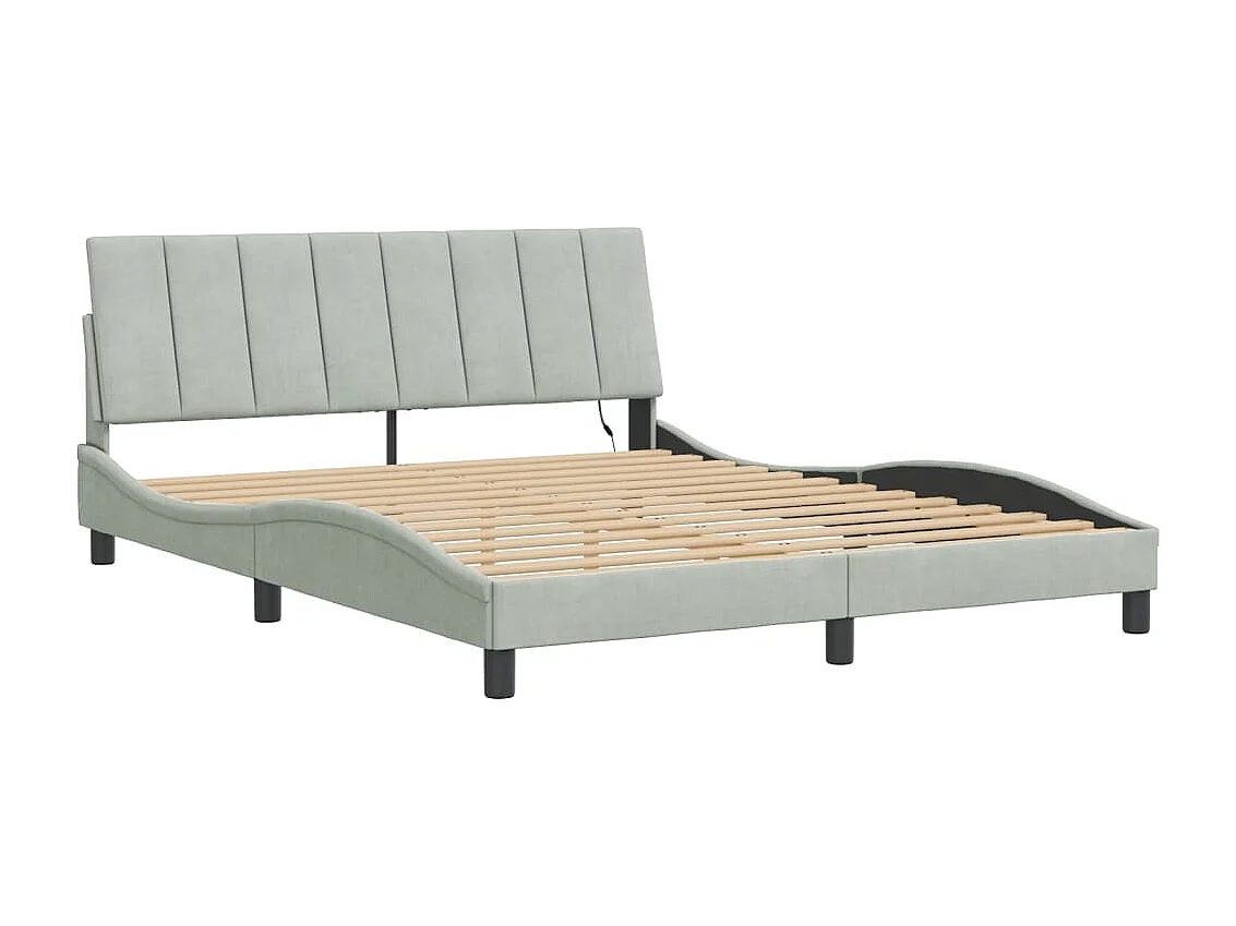 Struttura letto con LED senza materasso grigio chiaro 160x200cm velluto