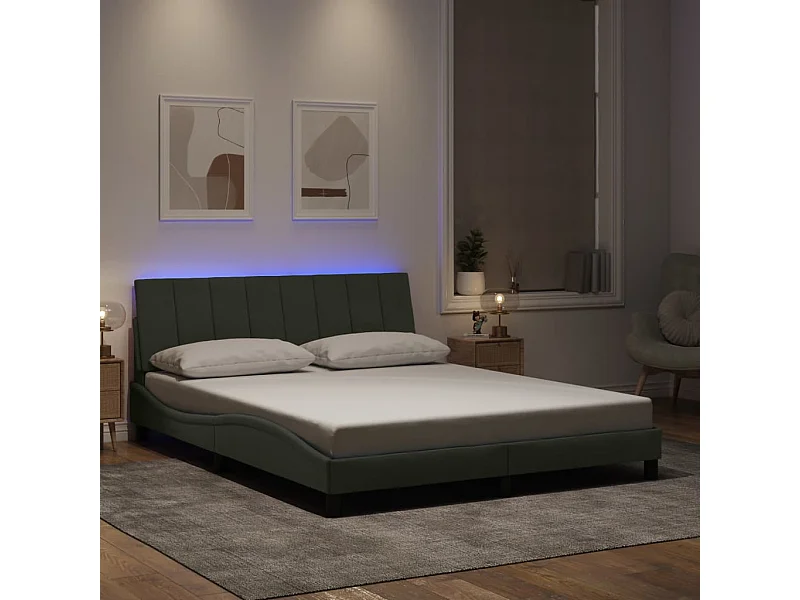 Bedframe met LED zonder matras lichtgrijs 160x200cm fluweel