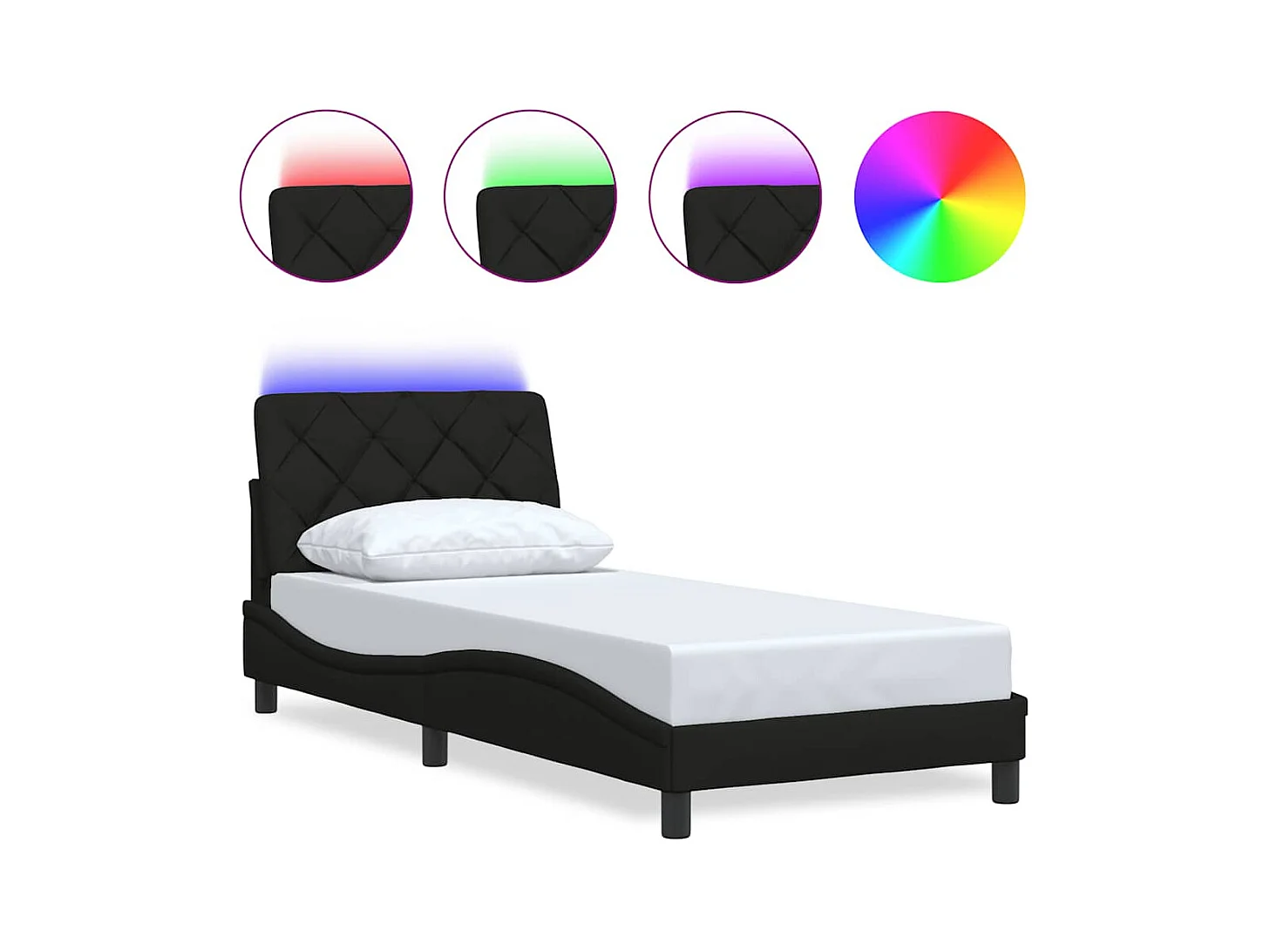 Struttura letto con LED senza materasso tessuto nero 90x190 cm