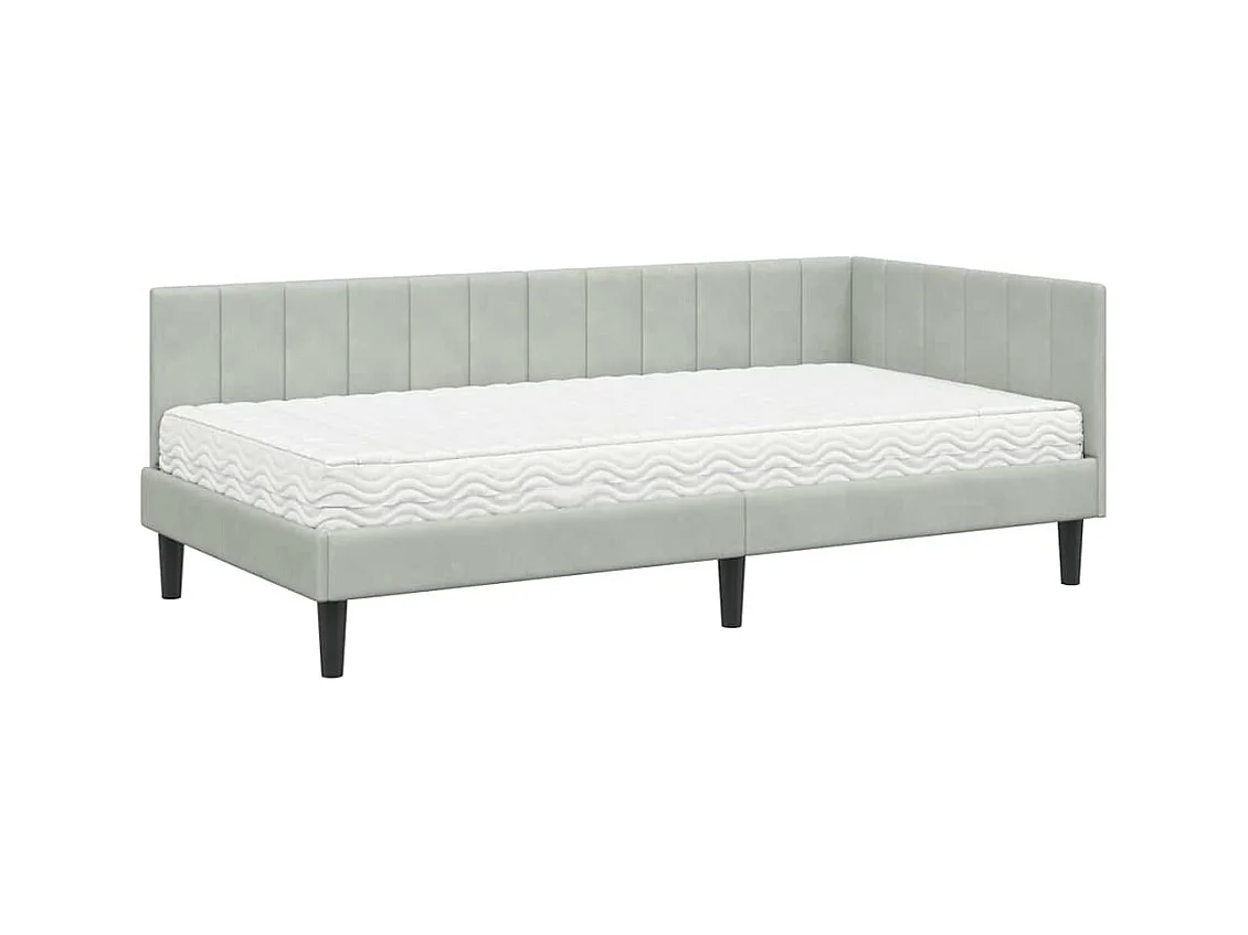 Hoekbedframe Lichtgrijs 90 x 200 cm Fluweel