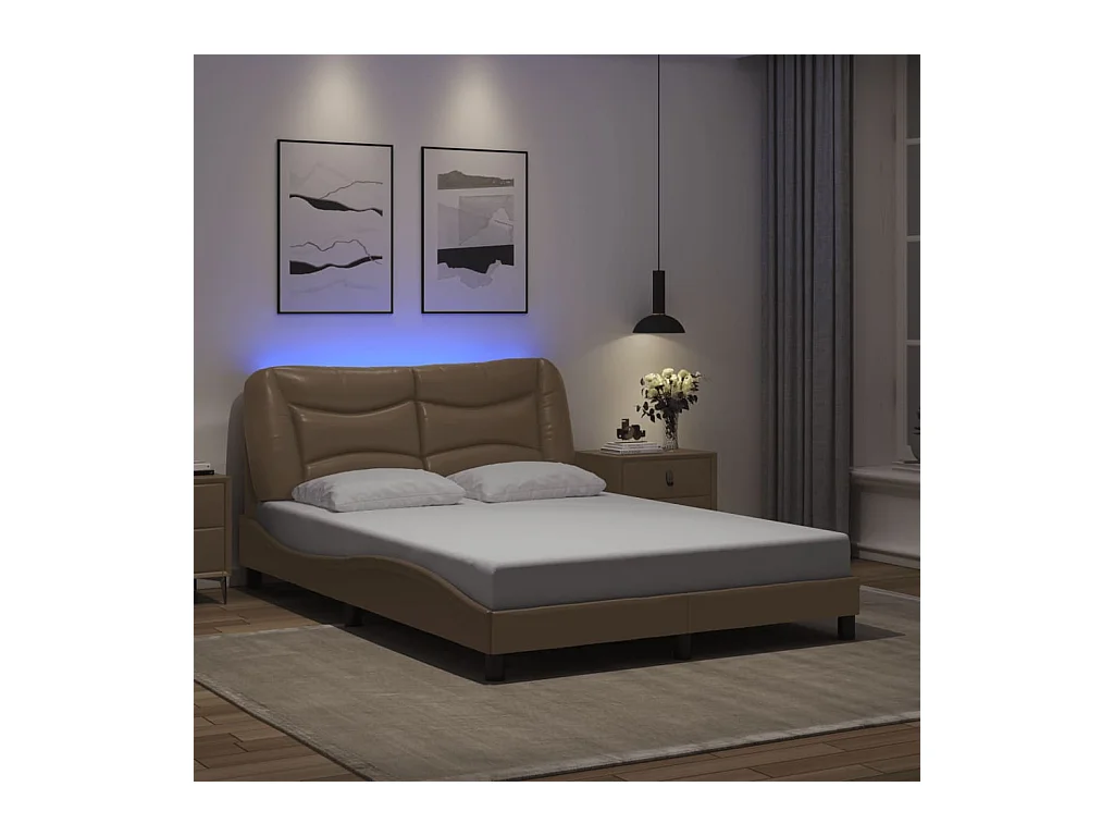 Estructura de cama con LED sin colchón capuchino 140x200 cm