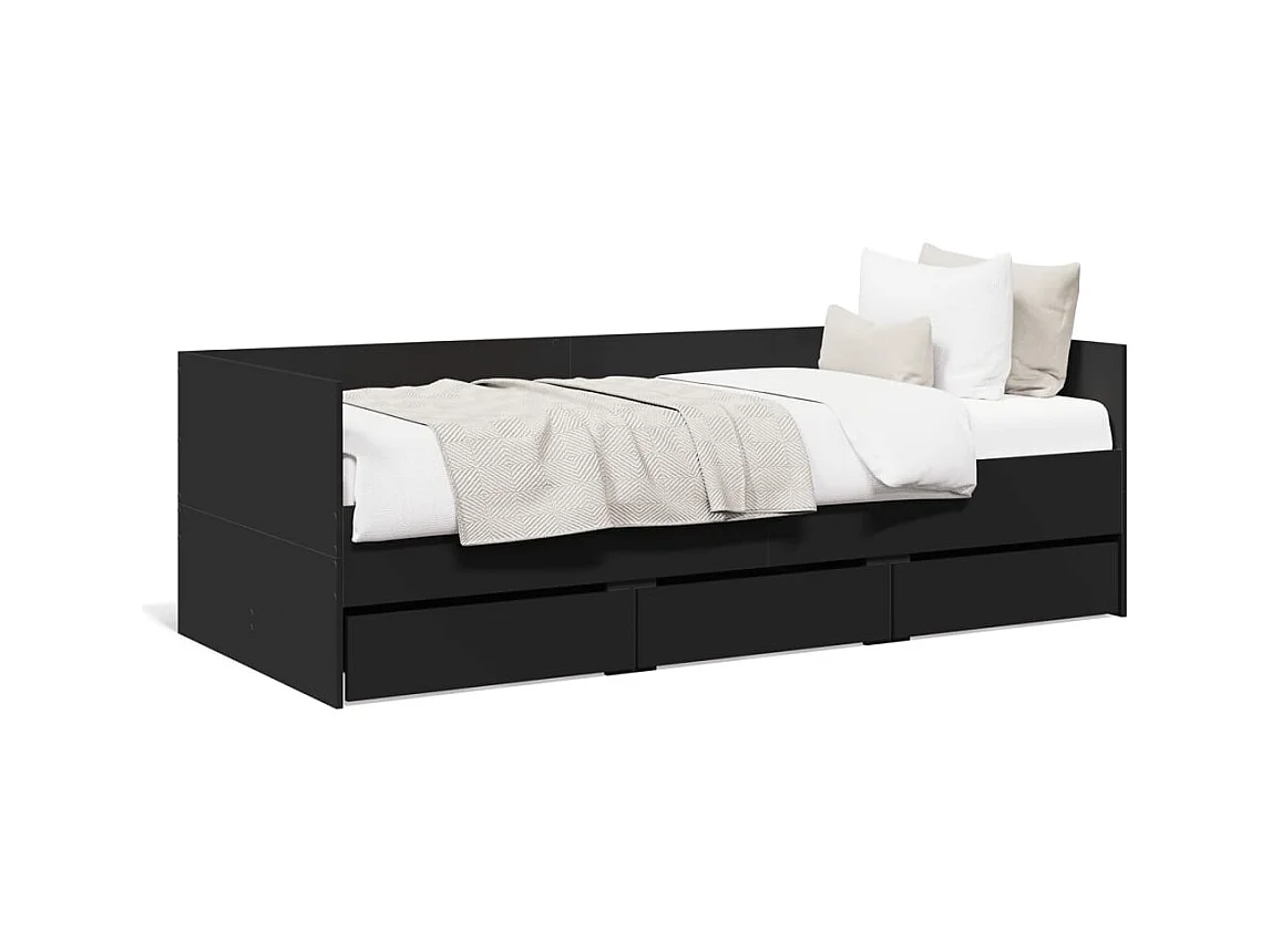Dagbed met lades zonder matras zwart 75x190 cm