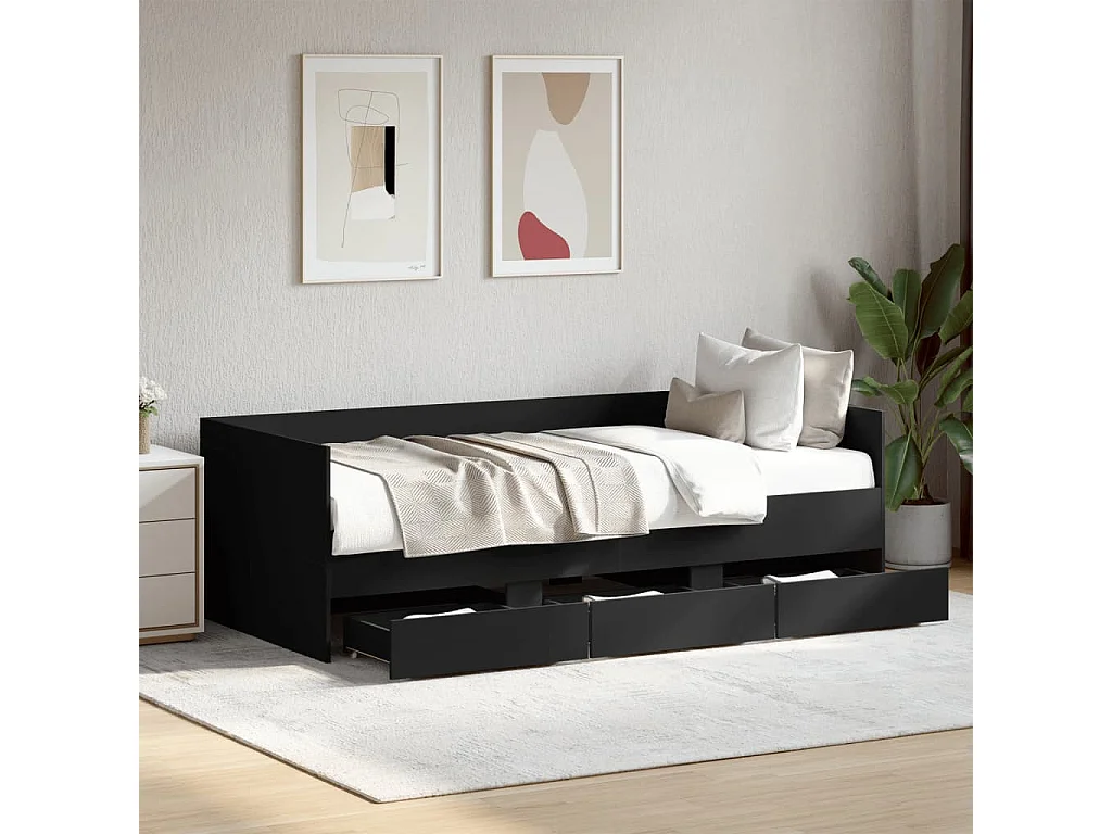Cama de día con cajones sin colchón negro 75x190 cm