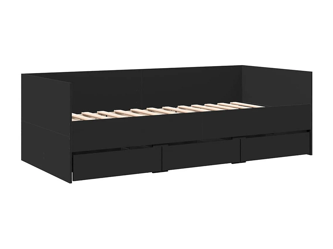 Cama de día con cajones sin colchón negro 75x190 cm