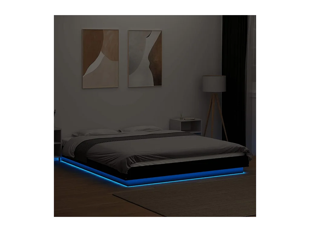 Struttura letto con luci LED senza materasso nero 150x200 cm