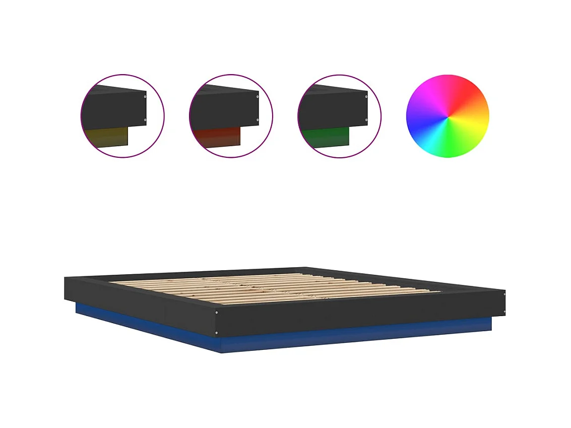 Struttura letto con luci LED senza materasso nero 150x200 cm