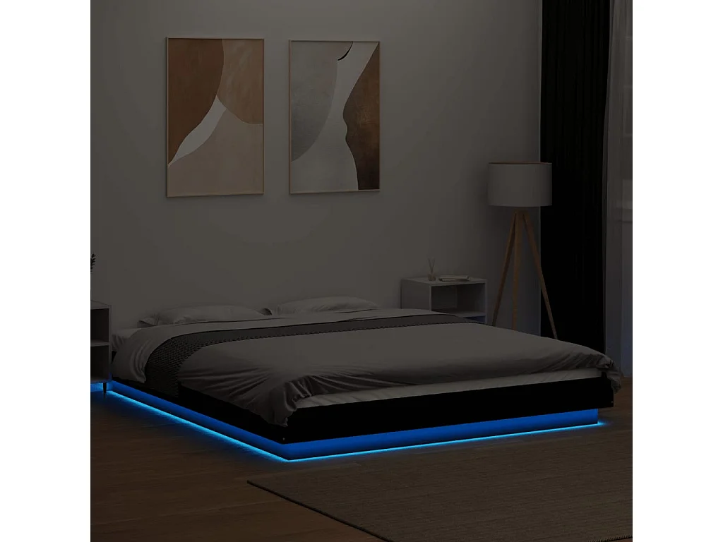 Cadre de lit avec lumières LED sans matelas noir 150x200 cm
