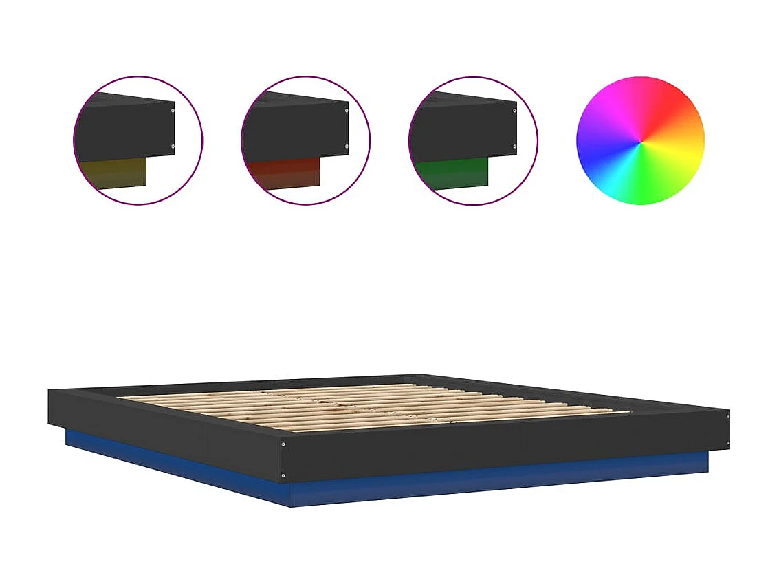 Cadre de lit avec lumières LED sans matelas noir 150x200 cm