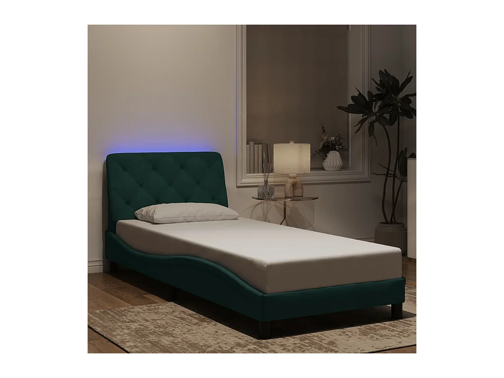 Bedframe met LED zonder matras donkergroen 90x200 cm fluweel