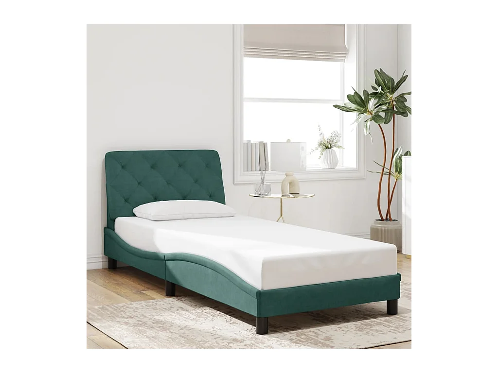 Bedframe met LED zonder matras donkergroen 90x200 cm fluweel