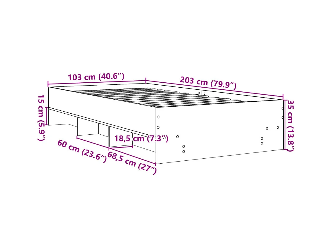 Estructura de cama sin colchón roble Sonoma 100x200 cm