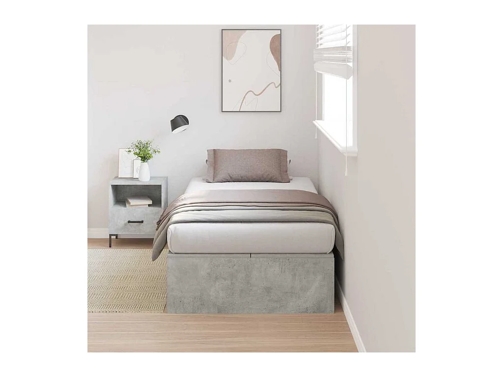 Estructura de cama de hormigón gris de 90 x 200 cm de madera de ingeniería