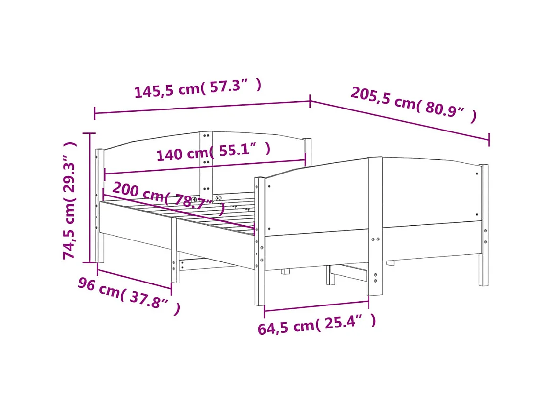 Bedframe zonder matras, bruine was, 140x200cm, massief grenenhout
