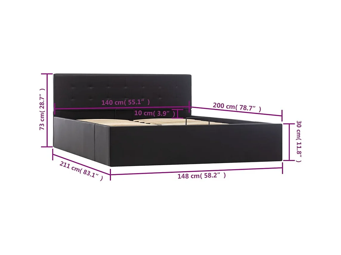 Cadre de lit avec rangement hydraulique 140x200 cm similicuir