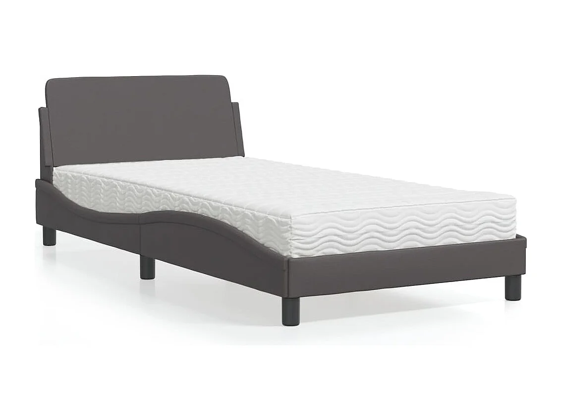 Lit avec matelas gris 100x200 cm similicuir