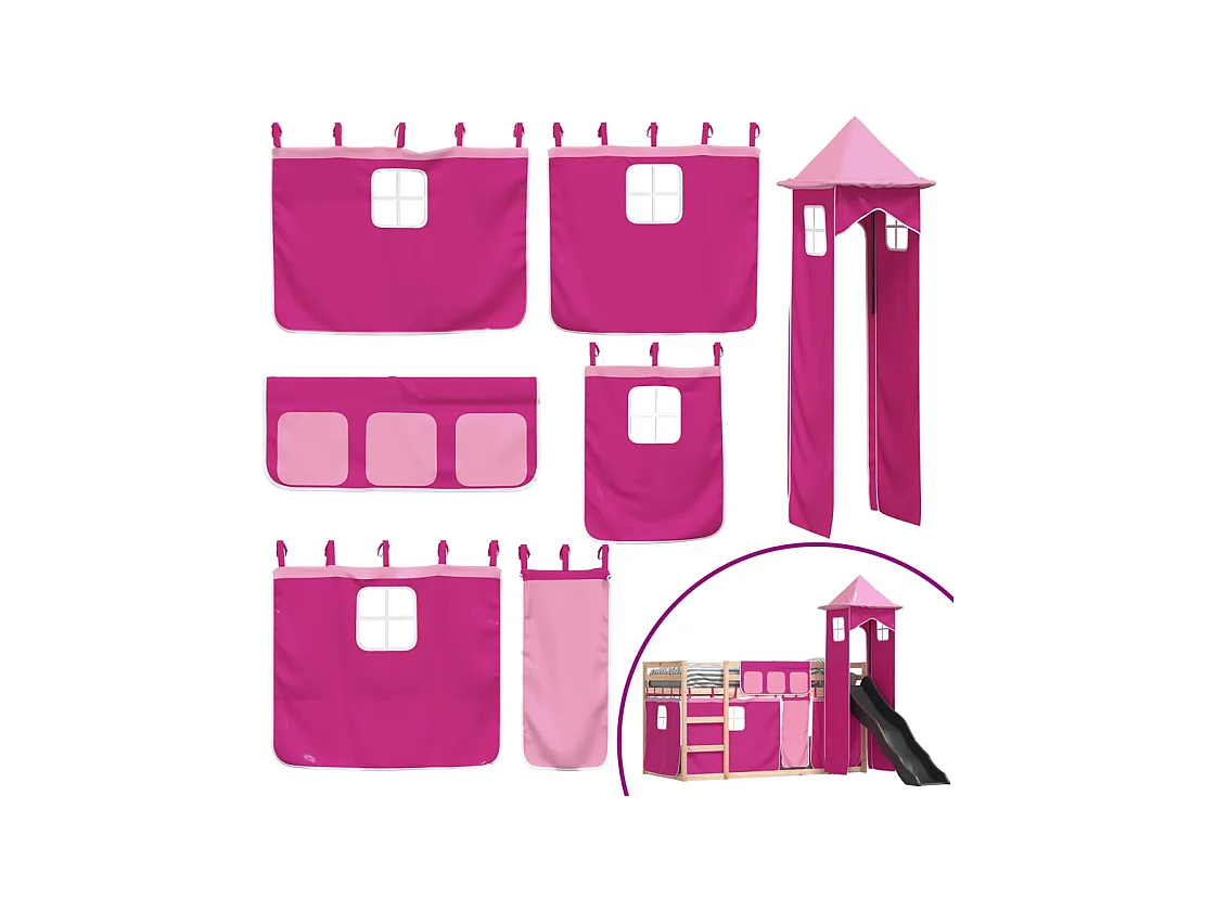 Letto a castello senza materasso con scivolo e tende 80x200 cm