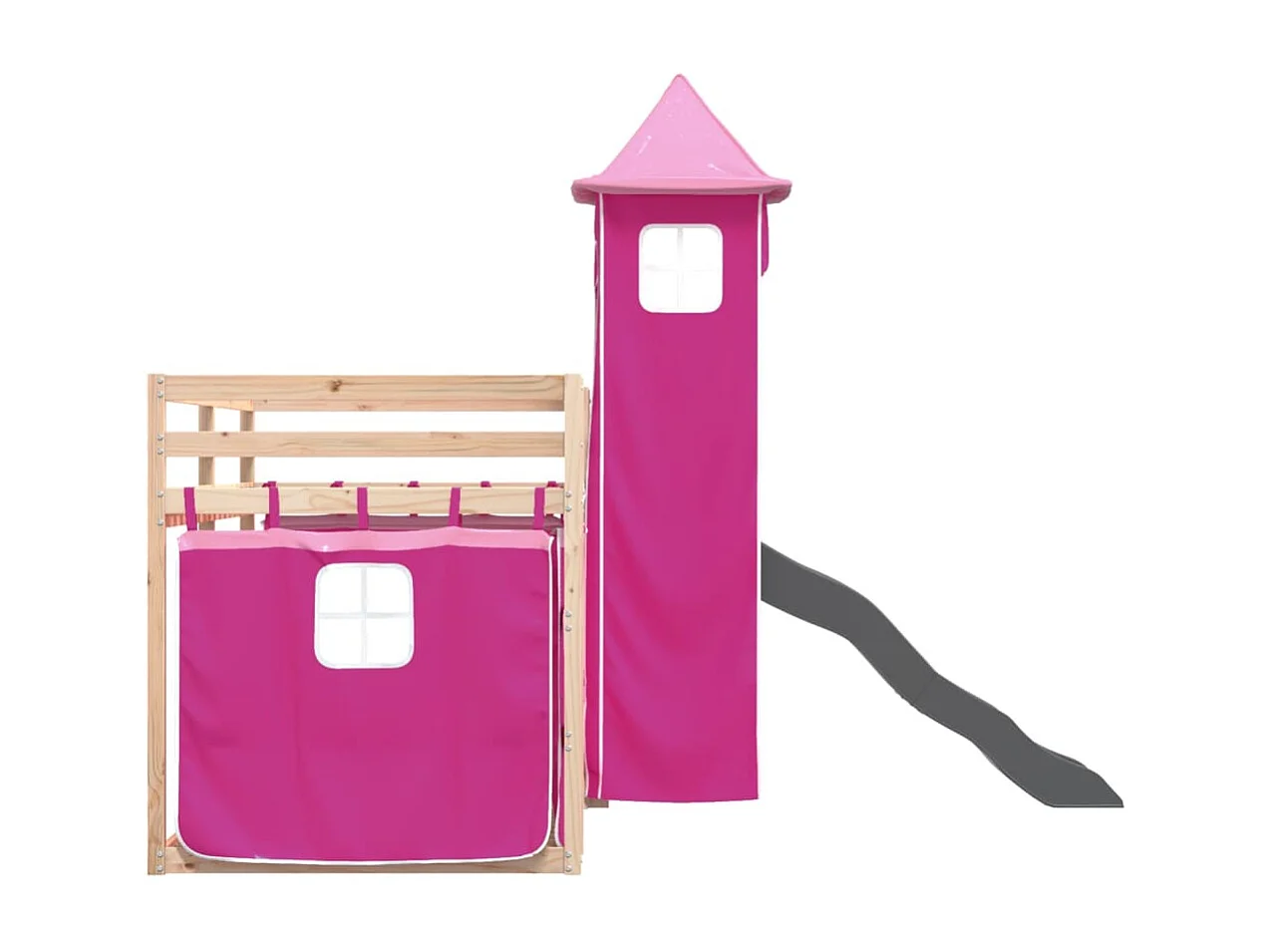 Lit superposé sans matelas avec toboggan et rideaux 80x200 cm