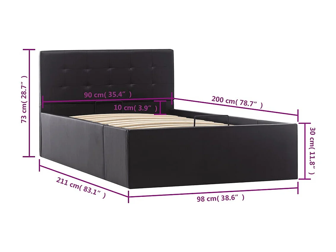 Hydraulisch opbergbedframe Zwart Kunstleer 90x200 cm