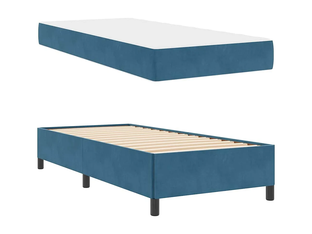 Estructura de cama de terciopelo azul oscuro y blanco de 90 x 200 cm