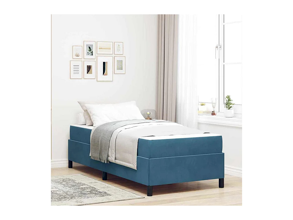 Donkerblauw en wit bedframe 90 x 200 cm fluweel