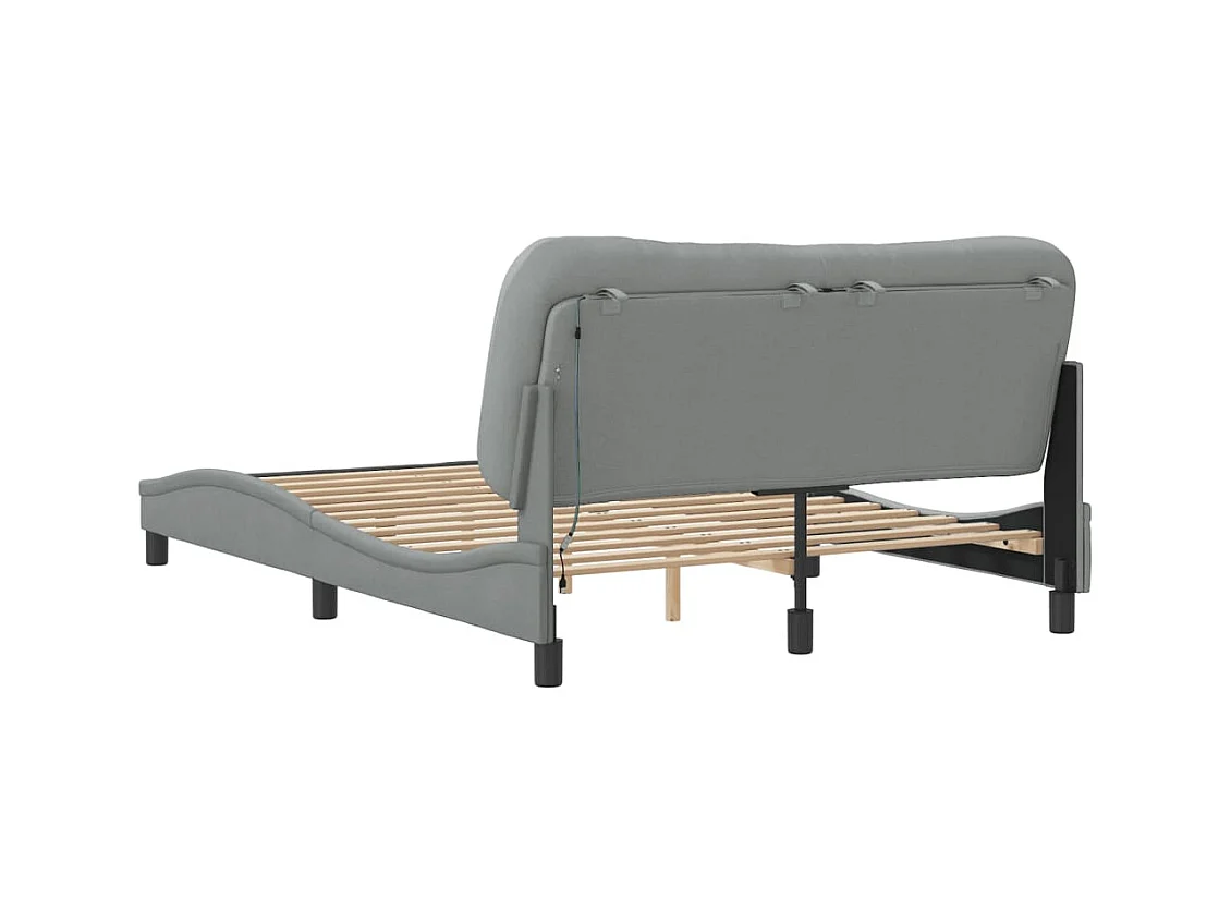 Bedframe met LED zonder matras lichtgrijs 140x190 cm stof