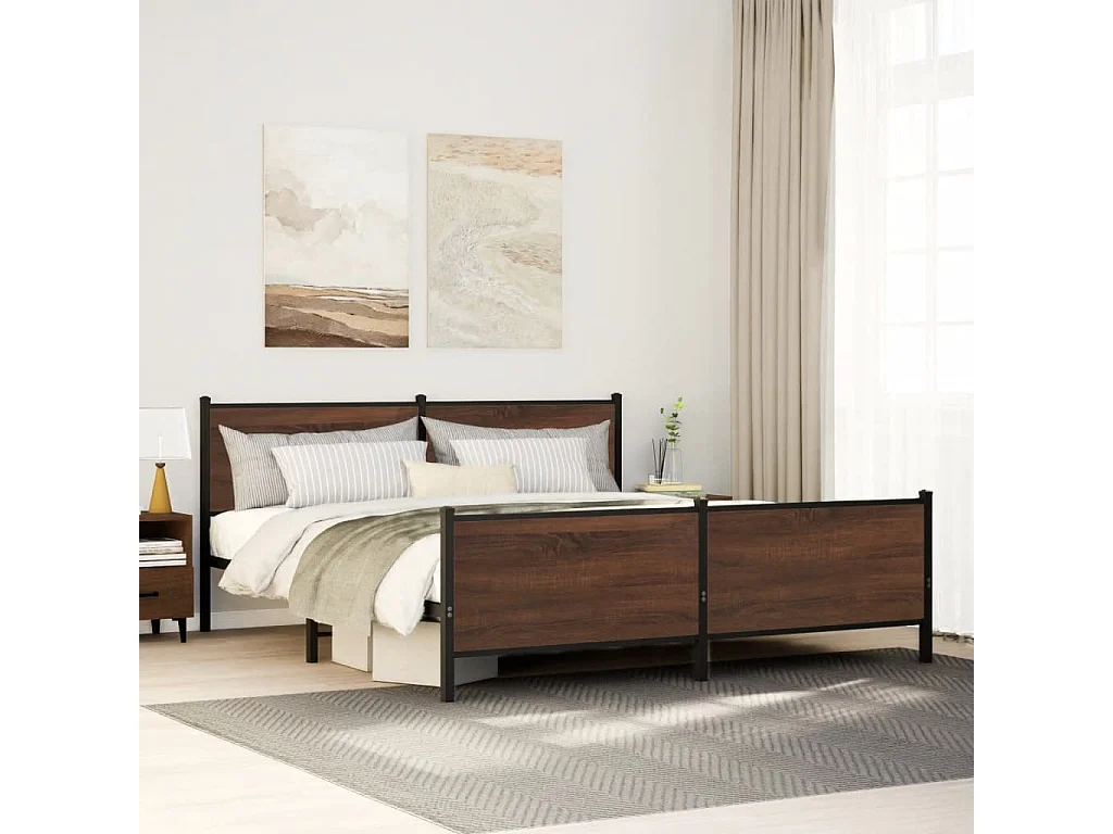 Struttura letto in metallo senza materasso rovere marrone 180x200 cm