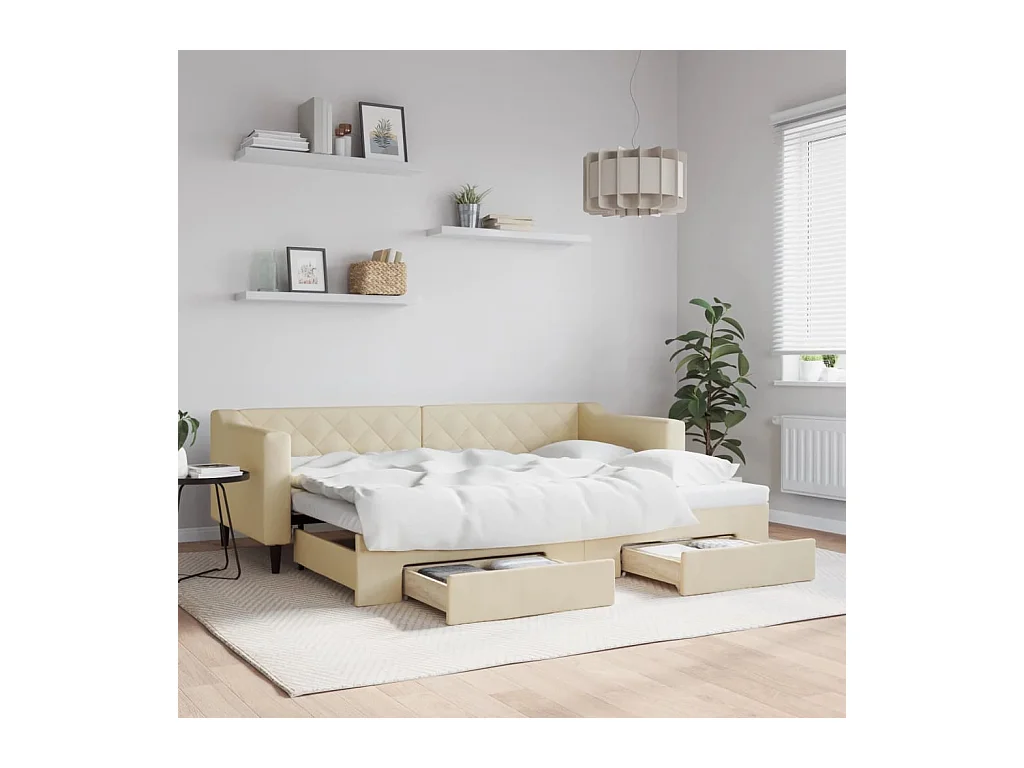 Divano letto con rotelle e cassetti senza materasso color crema 80x200cm