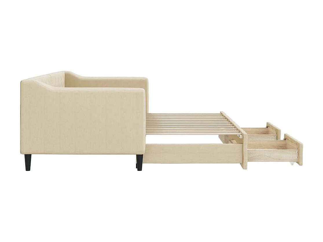 Divano letto con rotelle e cassetti senza materasso color crema 80x200cm