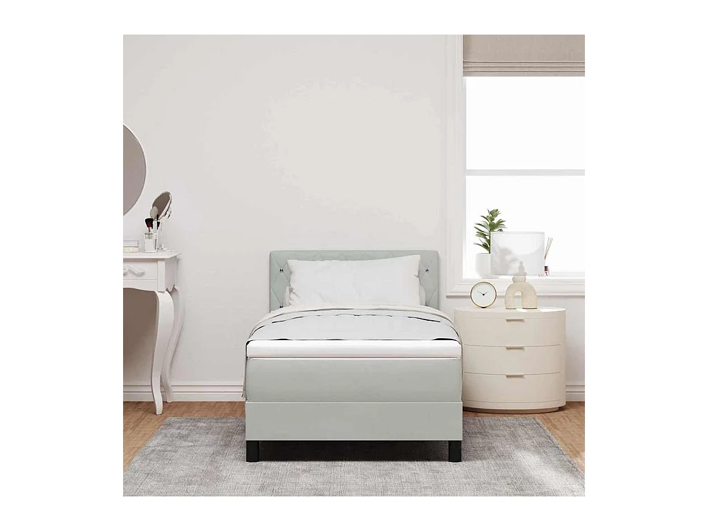 Letto a molle con materasso Tessuto grigio chiaro 90 x 190 cm