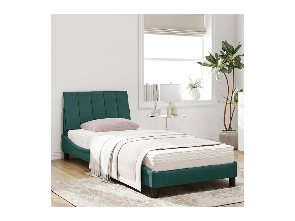 Bed met donkergroene matras 90x200 cm fluweel