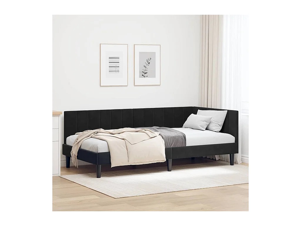 Cadre de lit d'angle avec tête de lit Noir 100 x 200 cm Velours