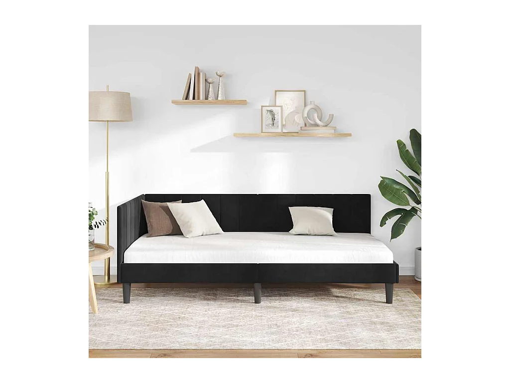 Cadre de lit d'angle avec tête de lit Noir 100 x 200 cm Velours