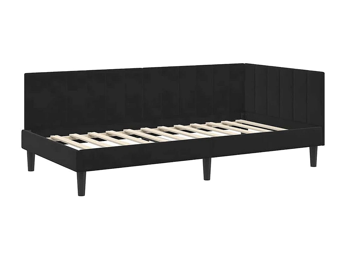 Estructura de cama esquinera con cabecero Terciopelo Negro 100 x 200 cm