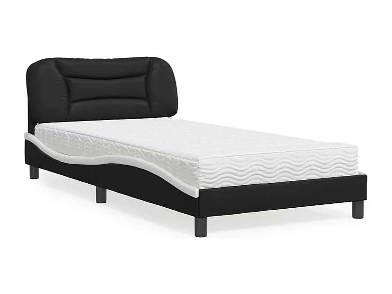 Lit avec matelas noir et blanc 100x200 cm similicuir