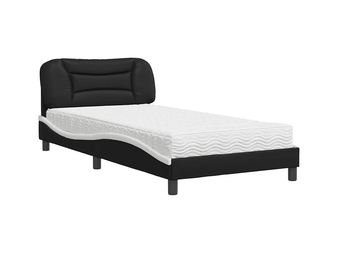 Bed met zwart-witte matras 100x200 cm imitatieleer