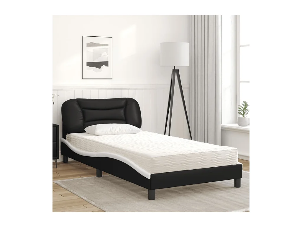 Bed met zwart-witte matras 100x200 cm imitatieleer