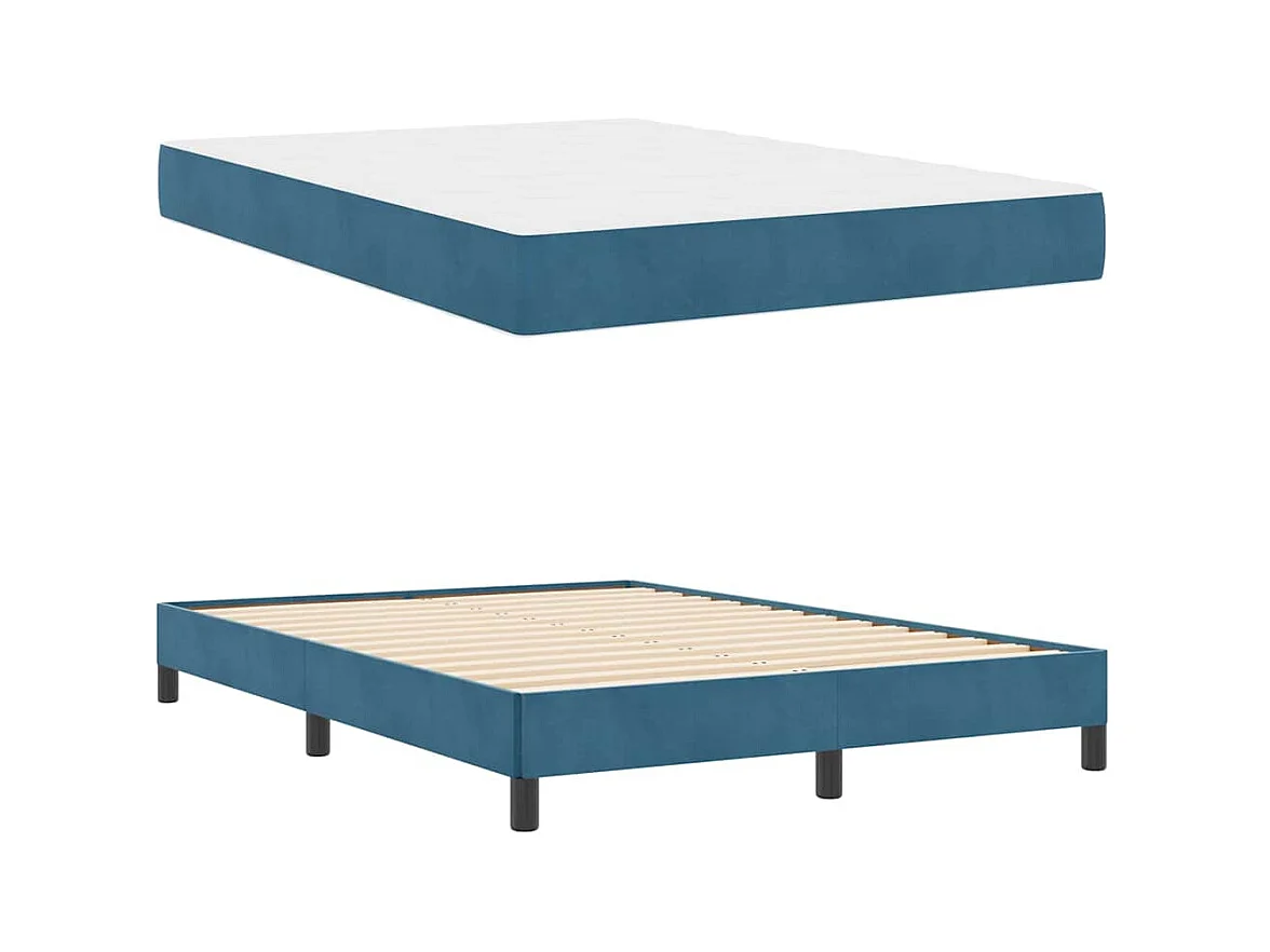 Letto a molle con materasso Blu scuro 140 x 190 cm Velluto