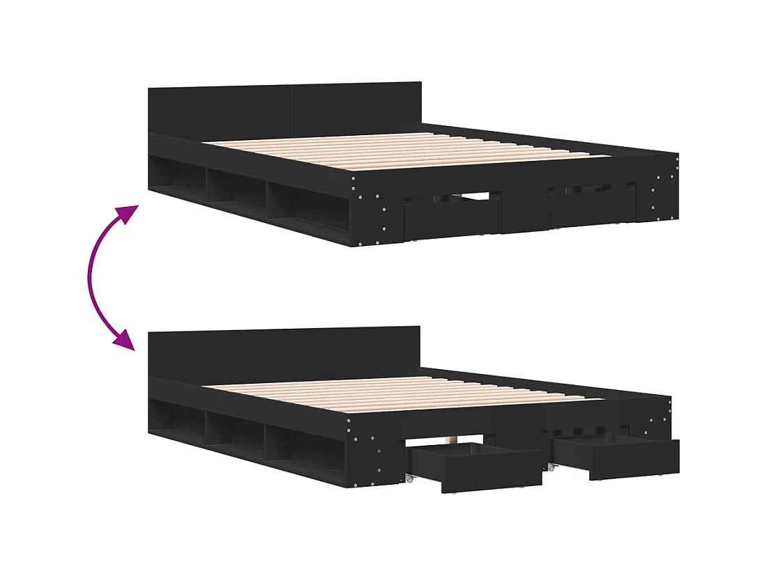 Estructura de cama con cajones sin colchón negra 150x200 cm