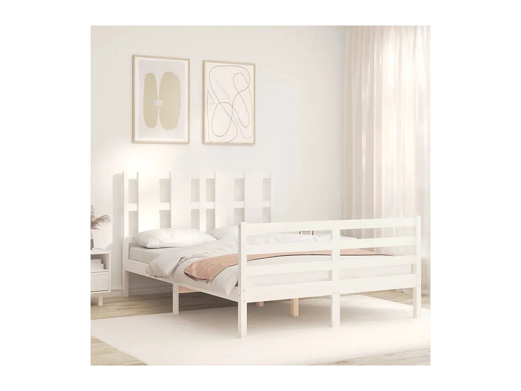 Struttura letto in legno massello bianco senza materasso