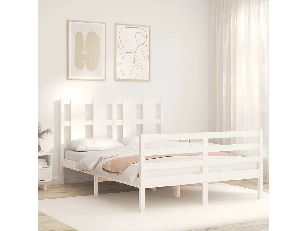 Cadre de lit sans matelas blanc bois massif