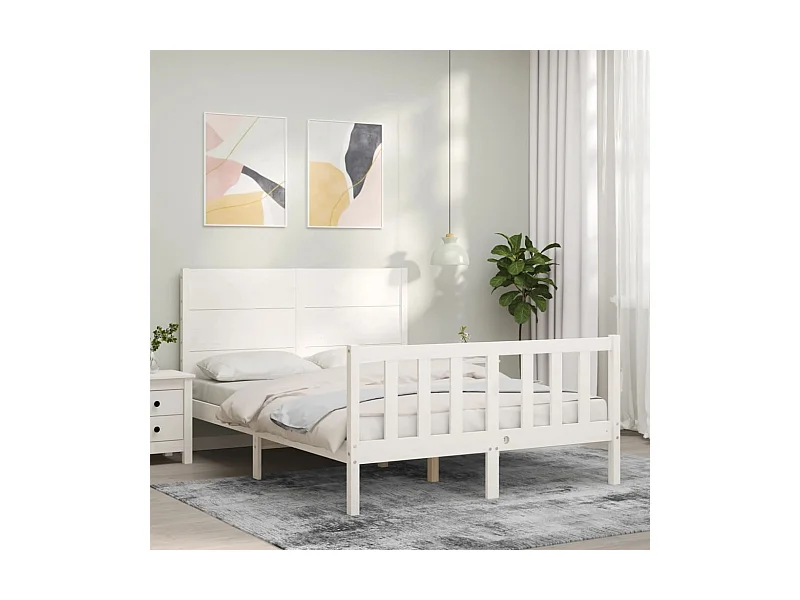 Estructura de cama sin colchón blanca 140x190 cm madera maciza de pino