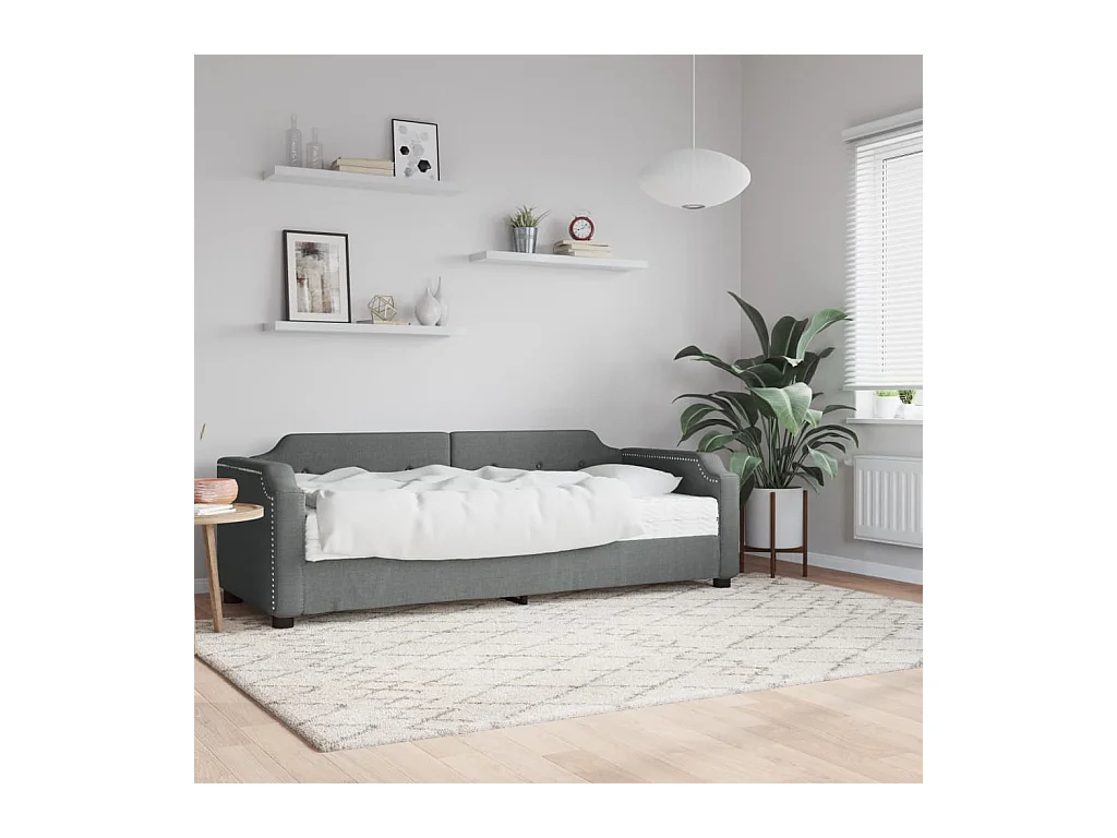 Lit de jour avec matelas gris foncé 100x200 cm tissu