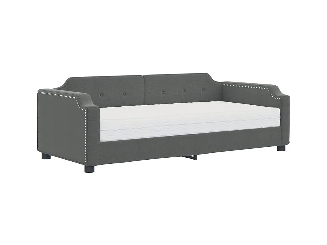 Lit de jour avec matelas gris foncé 100x200 cm tissu