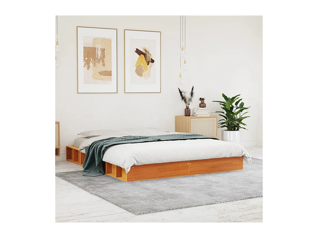 Estructura de cama sin colchón, color marrón cera, 160x200cm, madera maciza de pino