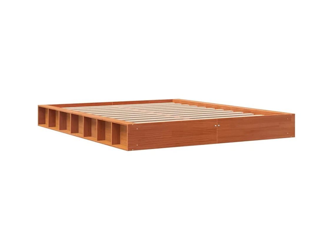 Estructura de cama sin colchón, color marrón cera, 160x200cm, madera maciza de pino