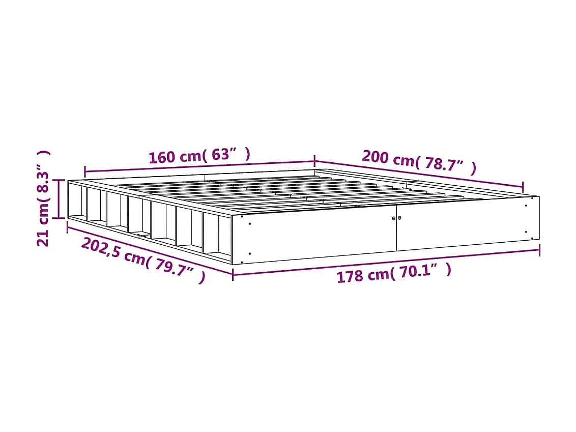 Estructura de cama sin colchón, color marrón cera, 160x200cm, madera maciza de pino
