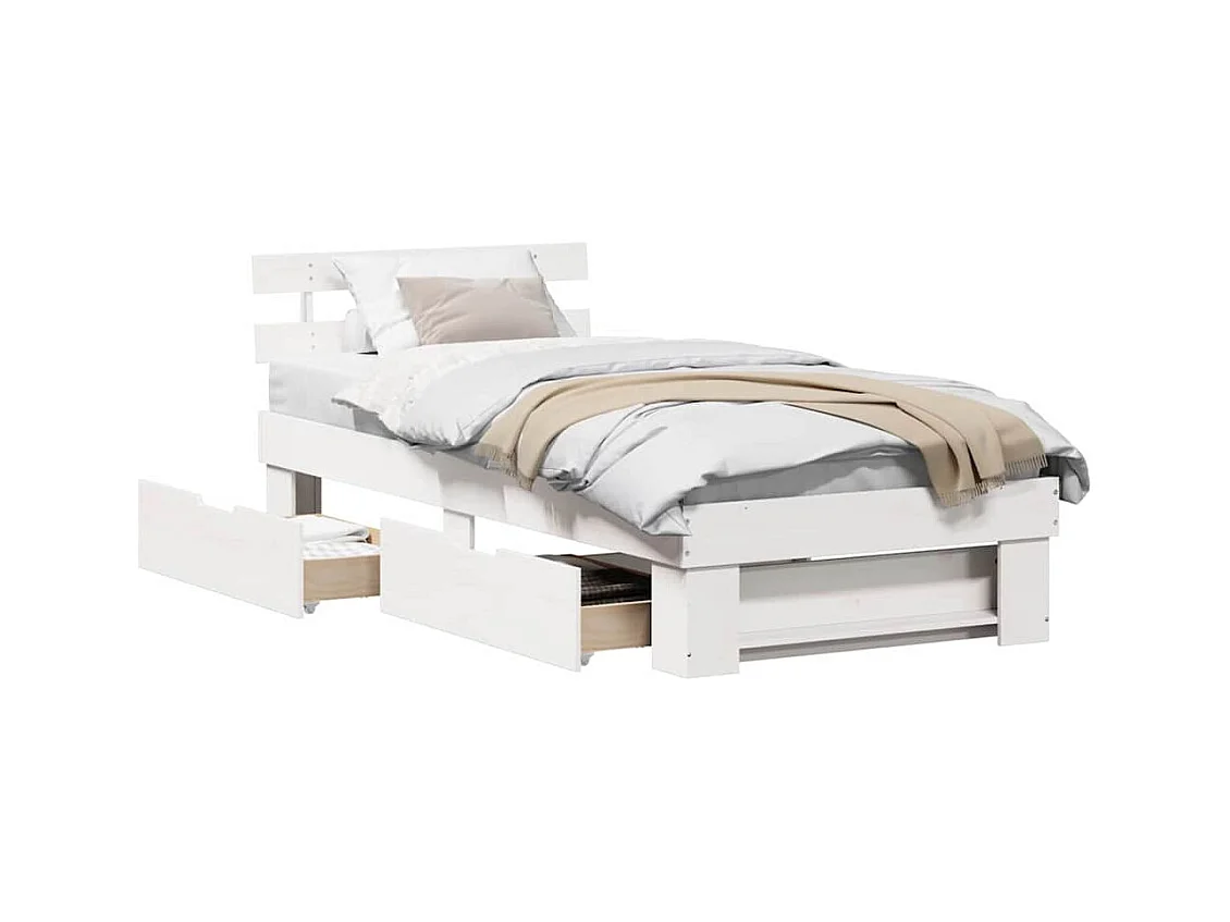 Cadre de lit avec tiroir Blanc 90 x 200 cm Bois massif en pin